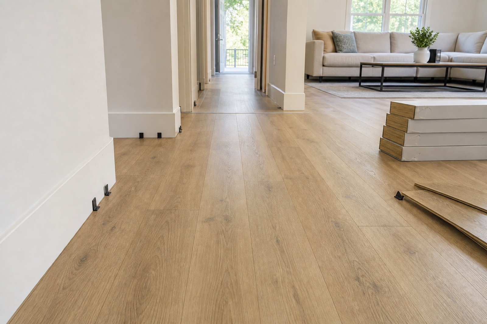 Luxury vinyl plank flooring installation.