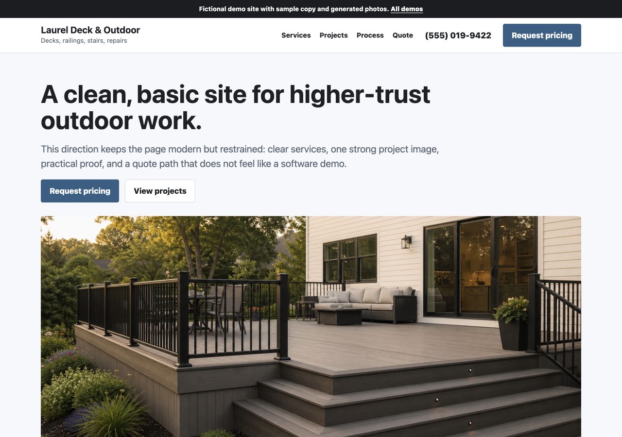 Screenshot of a clean basic contractor sample site.