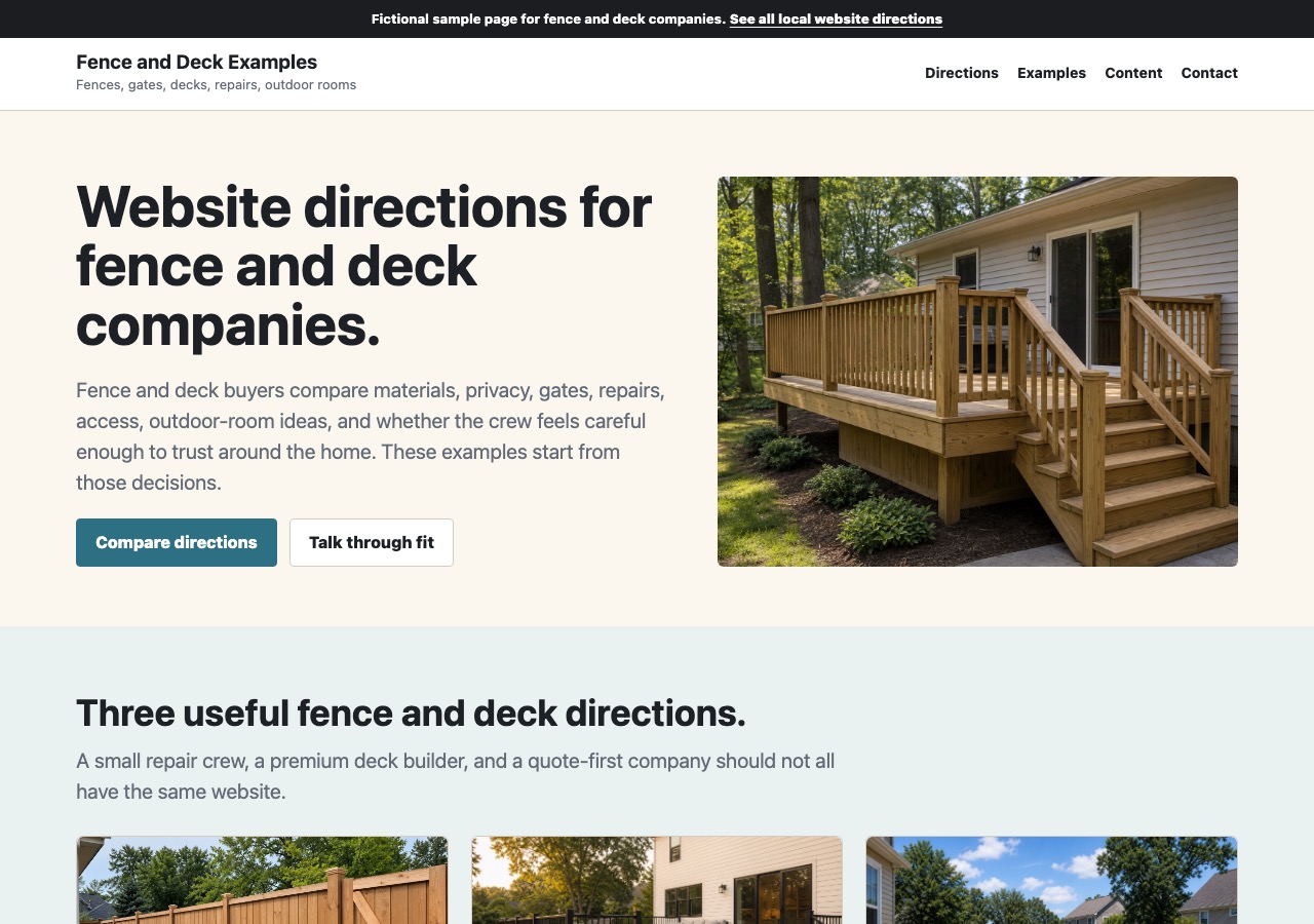 Screenshot of fence and deck contractor website directions.