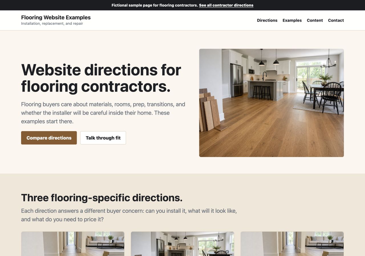 Screenshot of flooring contractor website examples.