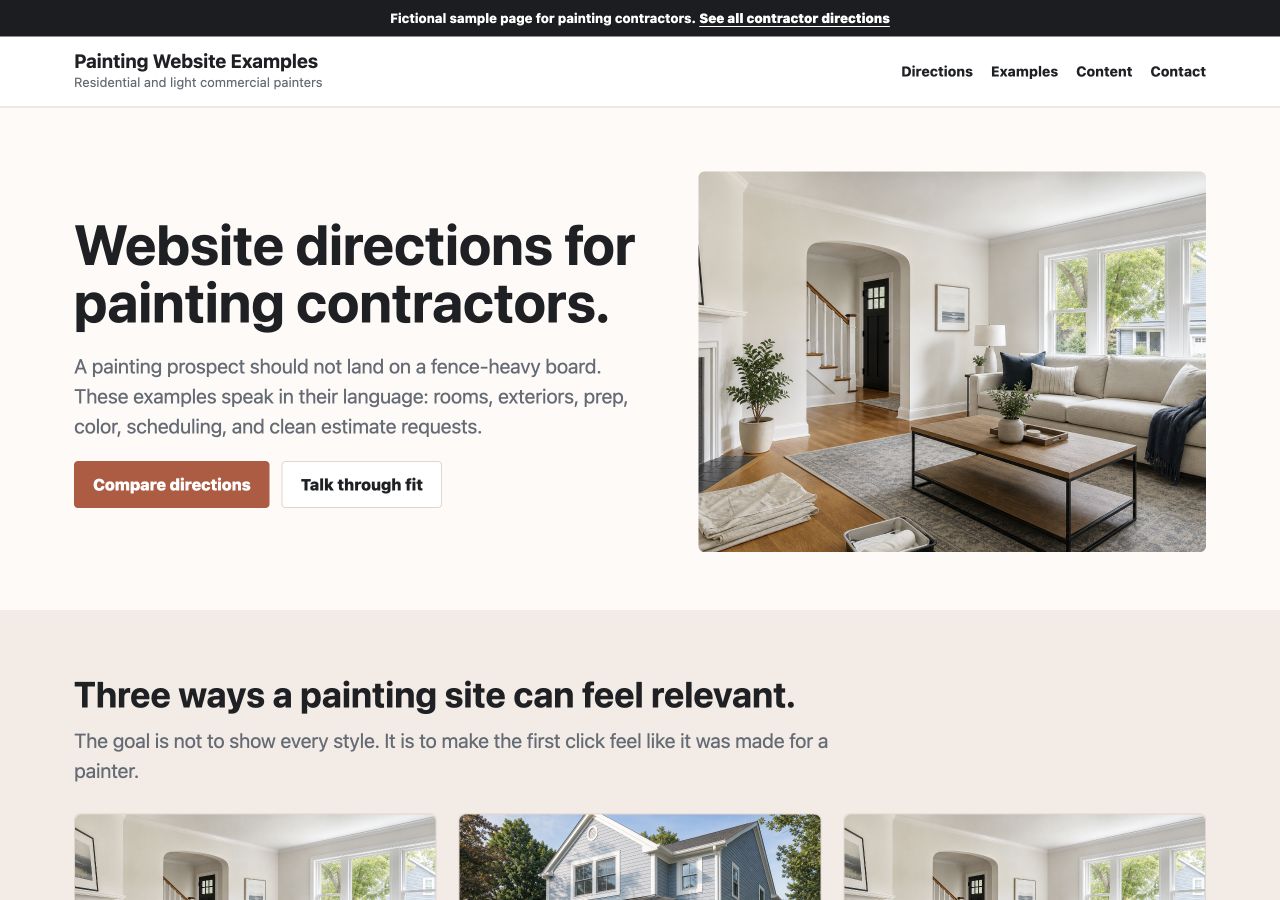 Screenshot of painting contractor website examples.