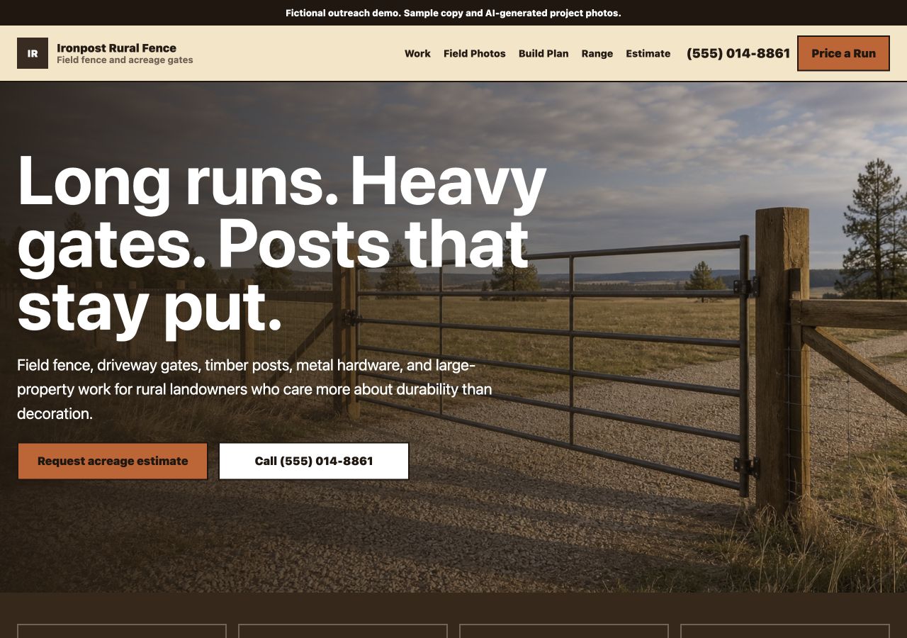 Screenshot of a rural fence and gate sample site.