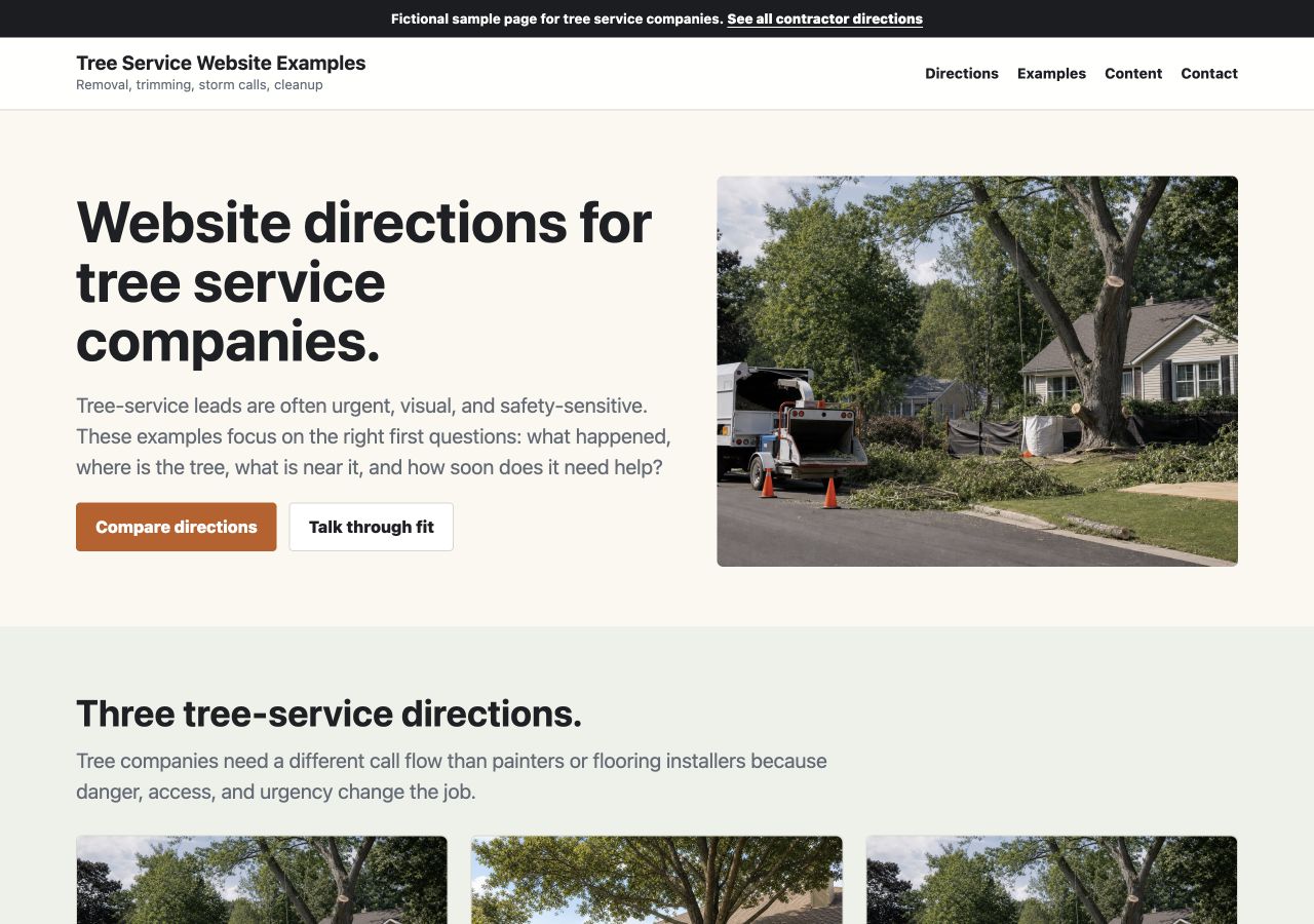 Screenshot of tree service website examples.